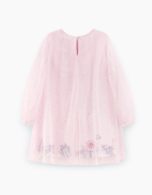 Светло-розовое платье с нарядной сеткой