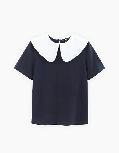 Тёмно-синяя блузка с коротким рукавом