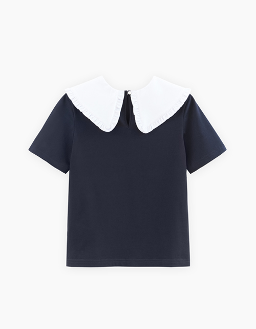 Тёмно-синяя блузка с коротким рукавом