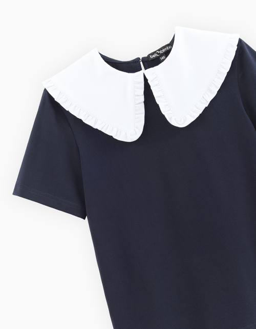 Тёмно-синяя блузка с коротким рукавом