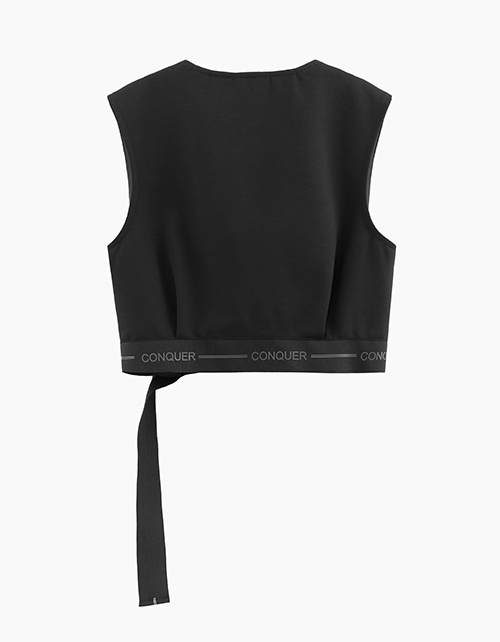 Школьная чёрная кроп-топ жилетка для девочки