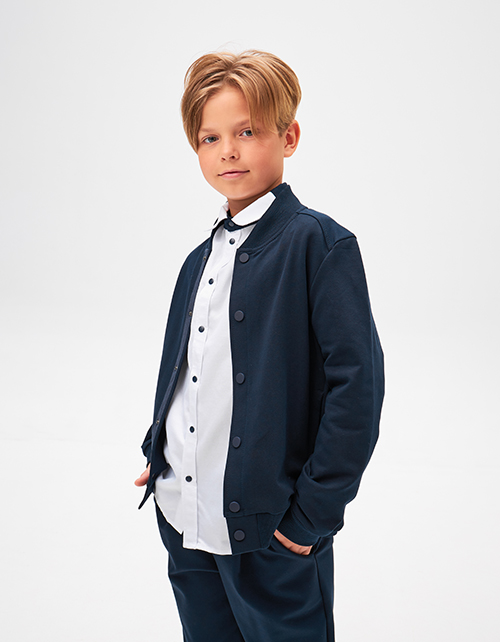 Тёмно-синий школьный жакет-бомбер для мальчика