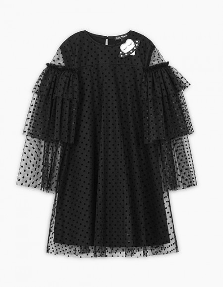 Чёрное нарядное платье в горошек для девочки Чёрное нарядное платье в горошек для девочки