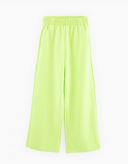 Широкие брюки оттенка кибер лайм для девочки