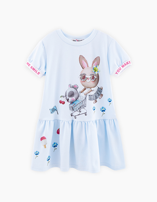 Голубое платье с коротким рукавом для девочки