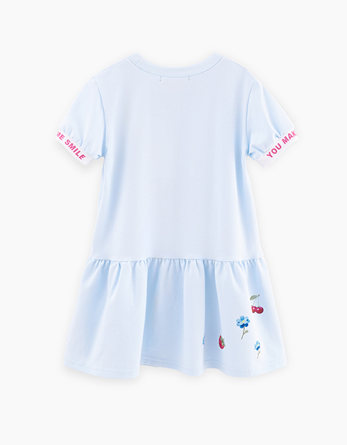 Голубое платье с коротким рукавом для девочки