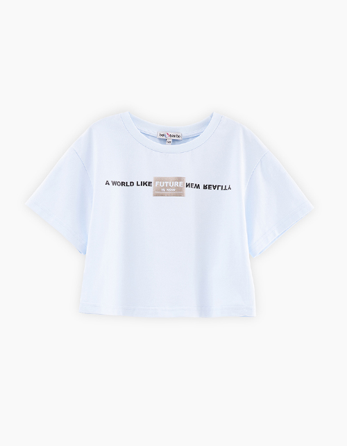 Голубая укороченная футболка для девочки