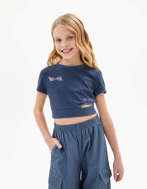 Кроп-топ в оттенке деним для девочки Кроп-топ в оттенке деним для девочки