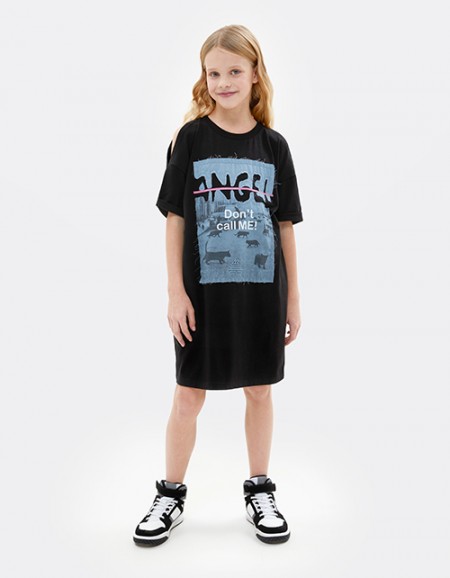 Чёрное платье-футболка для девочки