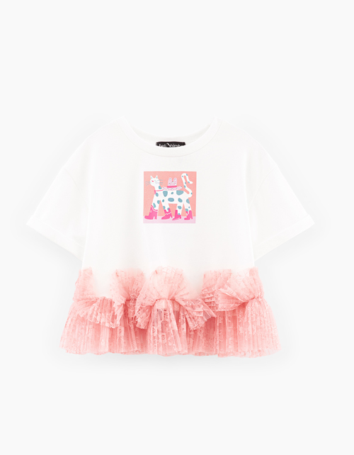 Нарядная футболка оттенка молоко для девочки