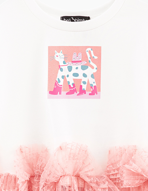 Нарядная футболка оттенка молоко для девочки