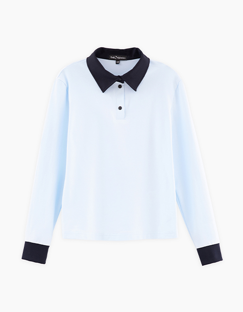 Голубой лонгслив-поло для девочки Голубой лонгслив-поло для девочки