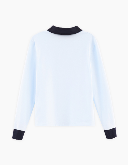 Голубой лонгслив-поло для девочки Голубой лонгслив-поло для девочки