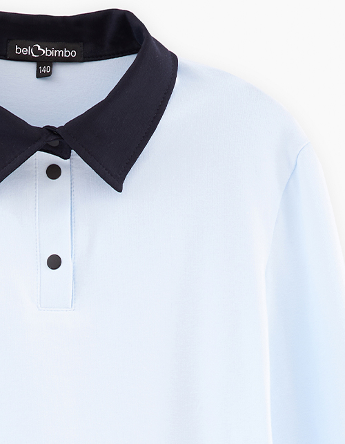 Голубой лонгслив-поло для девочки Голубой лонгслив-поло для девочки