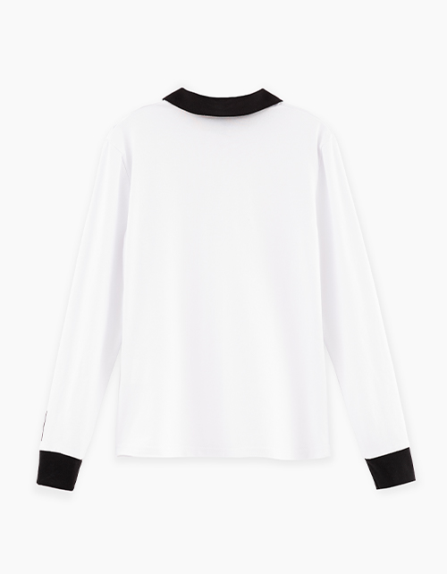 Белый лонгслив-поло для девочки