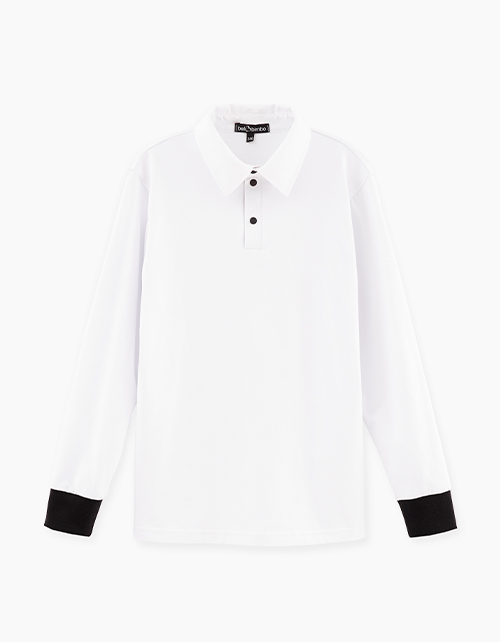 Белый лонгслив-поло для мальчика Белый лонгслив-поло для мальчика