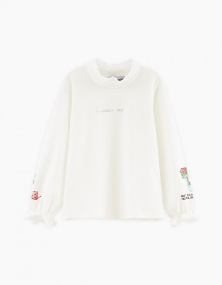 Романтичный лонгслив оттенка молоко для девочки