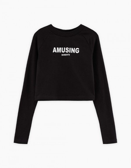 Укороченный чёрный лонгслив для девочки