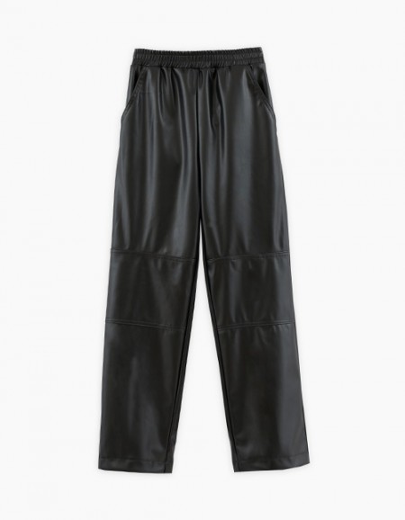 Чёрные брюки из эко кожи для девочки