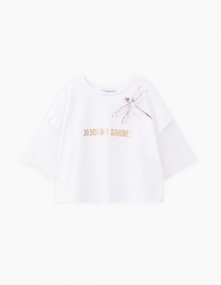 Белая футболка с сетчатыми рукавами для девочки