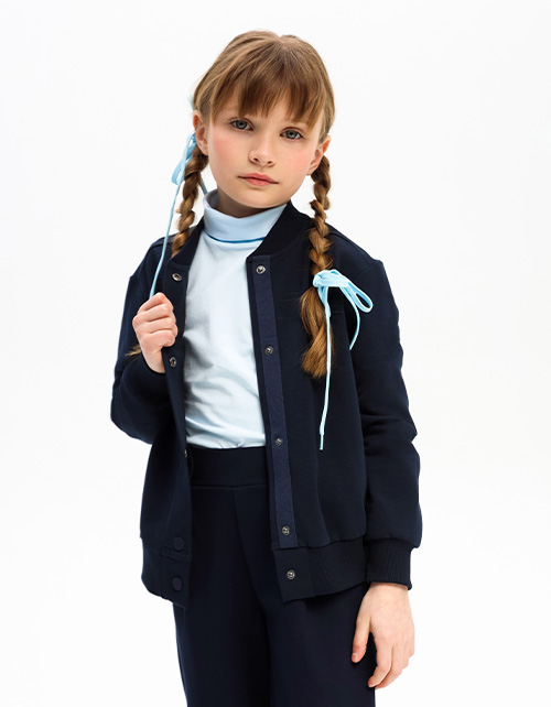 Тёмно-синий жакет-бомбер для девочки