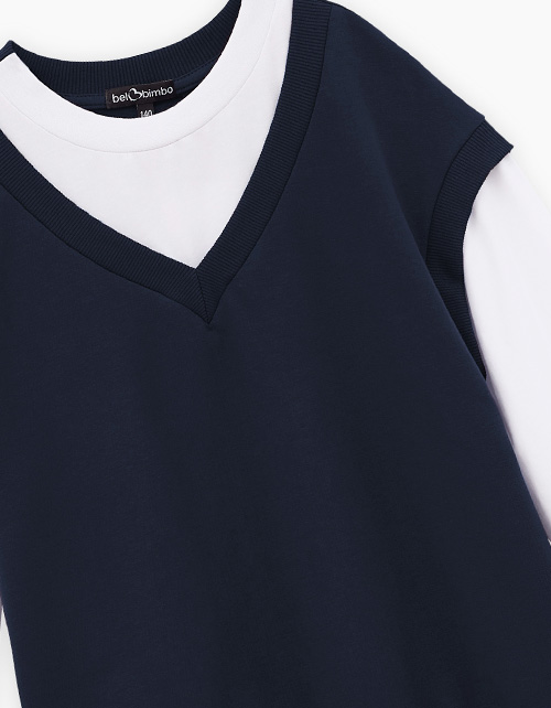 Тёмно-синий джемпер-обманка для девочки