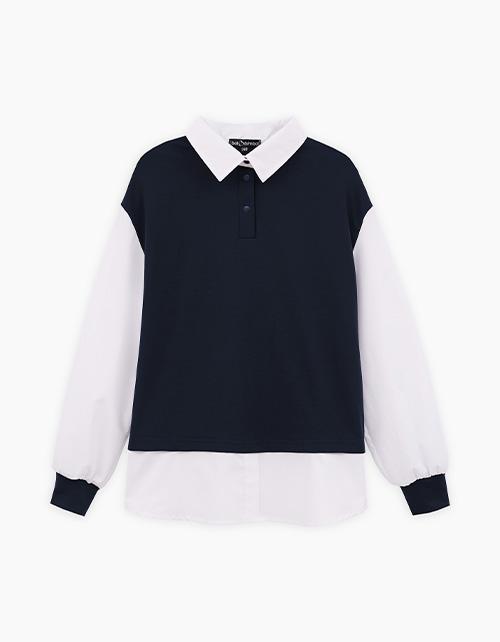 Тёмно-синий джемпер-обманка для девочки