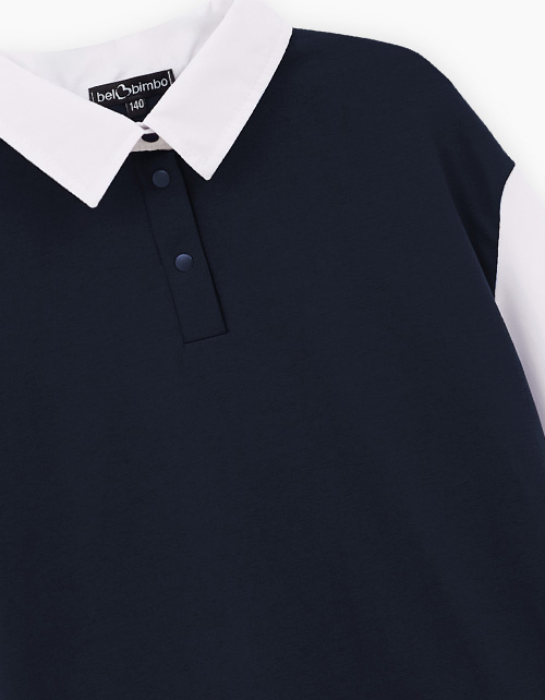 Тёмно-синий джемпер-обманка для девочки