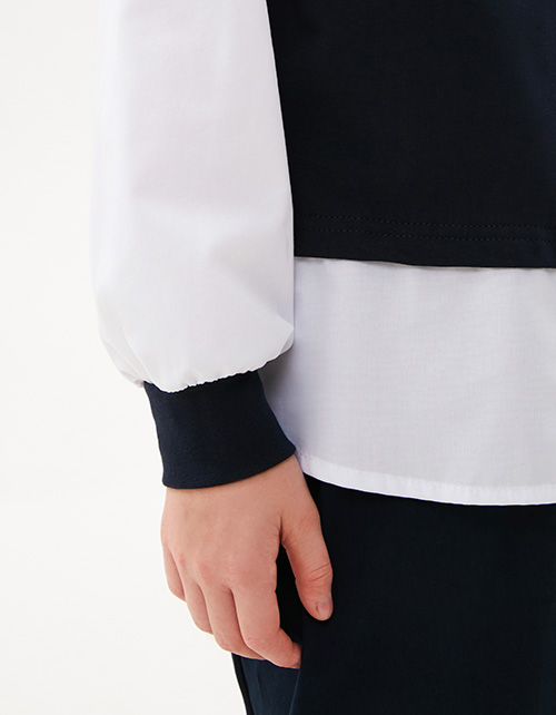 Тёмно-синий джемпер-обманка для девочки