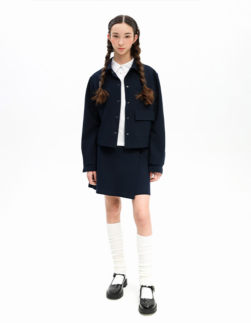 Тёмно-синий укороченный жакет для девочки Тёмно-синий укороченный жакет для девочки