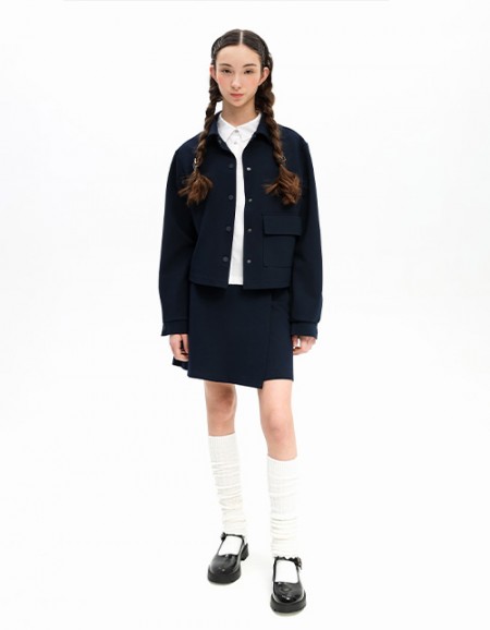 Тёмно-синий укороченный жакет для девочки