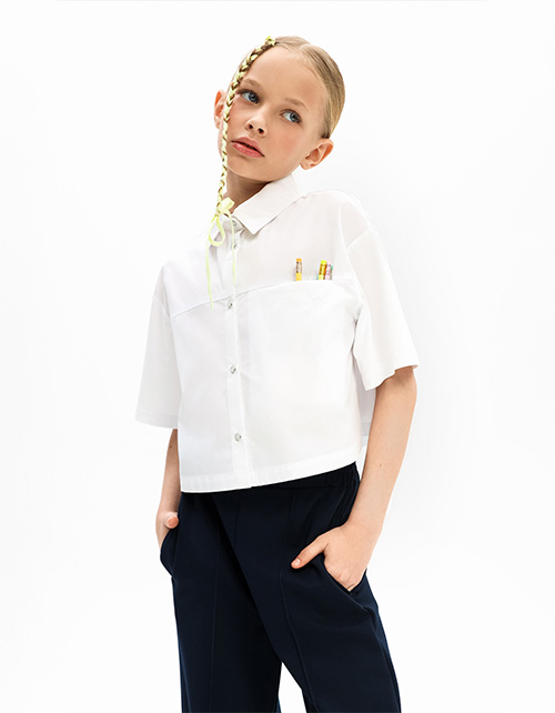 Белая кроп-рубашка для девочки