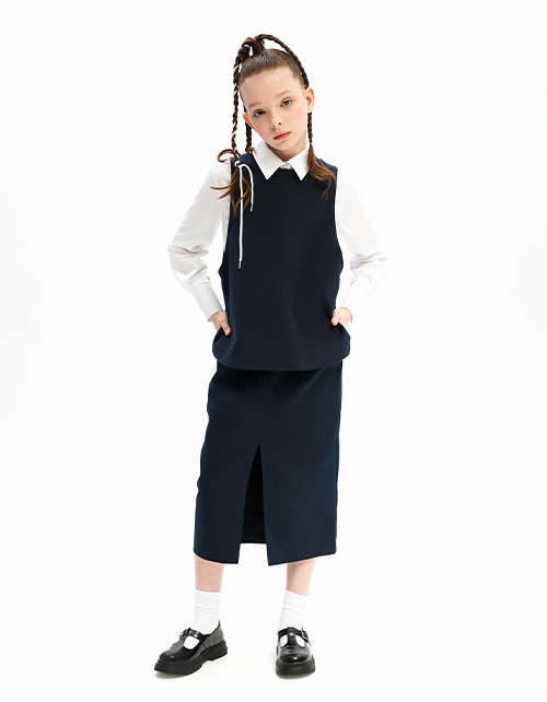 Тёмно-синяя юбка-миди для девочки