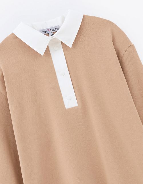 Бежевый лонгслив-поло для девочки Бежевый лонгслив-поло для девочки