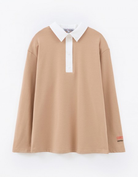 Бежевый лонгслив-поло для девочки