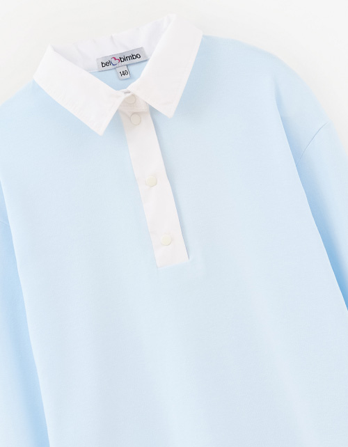 Голубой лонгслив-поло для девочки