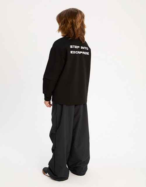 Чёрные утеплённые брюки-парашюты на флисе для мальчика