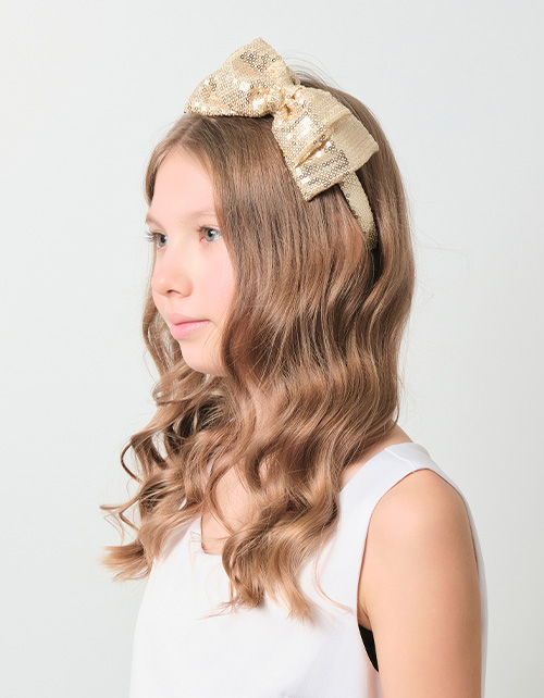 Элегантный золотой ободок с бантом Элегантный золотой ободок с бантом
