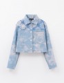 Укороченный жакет из варёного денима с вышивкой для девочки
