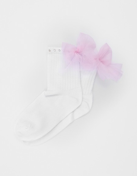 Белые носки с лиловым бантом для девочки Белые носки с лиловым бантом для девочки