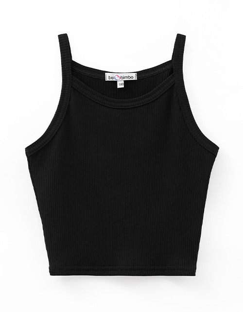 Чёрный укороченный топ на бретелях для девочки