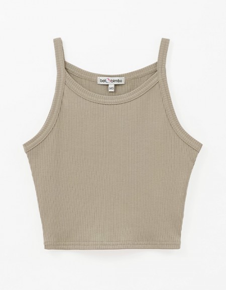 Оливковый укороченный топ на бретелях для девочки Оливковый укороченный топ на бретелях для девочки