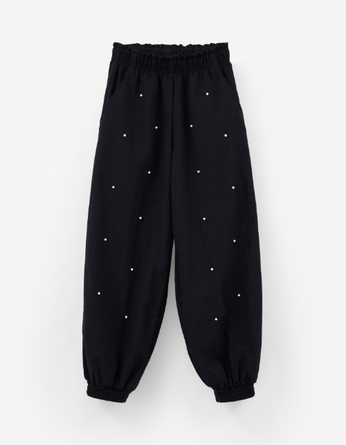 Чёрные джоггеры с жемчугом для девочки