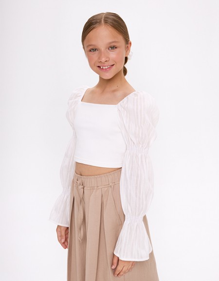 Укороченная молочная блузка для девочки