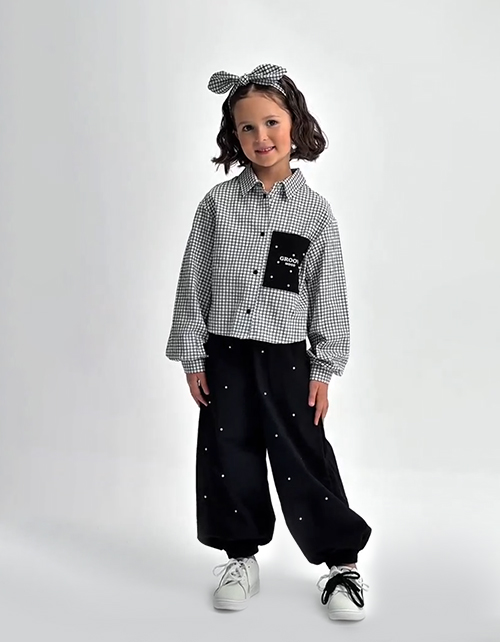 Чёрные джоггеры с жемчугом для девочки