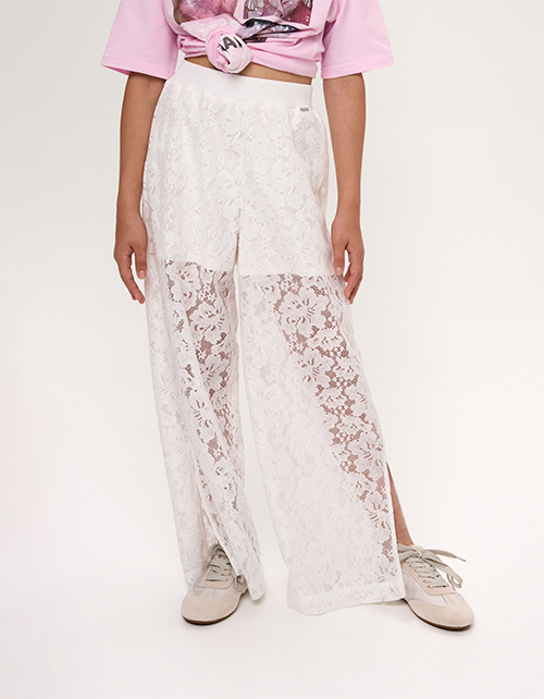 Кружевные брюки прямые с разрезами для девочки